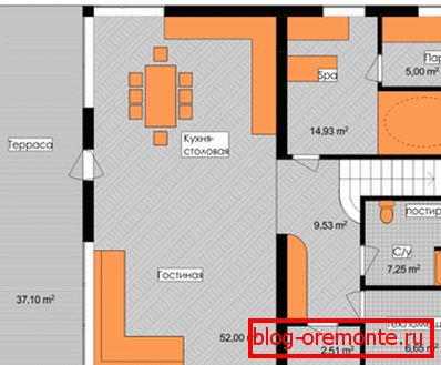 Szczegółowy plan parteru z tarasem Szczegółowy plan parteru z tarasem