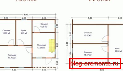 Przedstawiono plan pierwszego i drugiego piętra domu z bali. Przedstawiono plan pierwszego i drugiego piętra domu z bali.