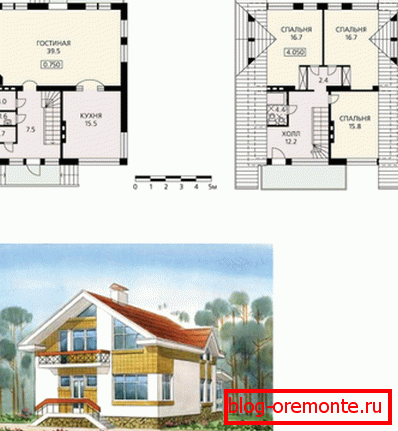 Wariant projektu domu z graficznym obrazem wyglądu i planu rozmieszczenia pomieszczeń Wariant projektu domu z graficznym obrazem wyglądu i planu rozmieszczenia pomieszczeń